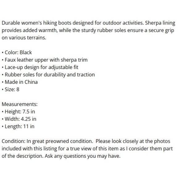 Time Tru Womens Size 8 Black Hiker Ankle Boots Sherpa Trim Lace Up Lug Sole - Picture 14 of 14